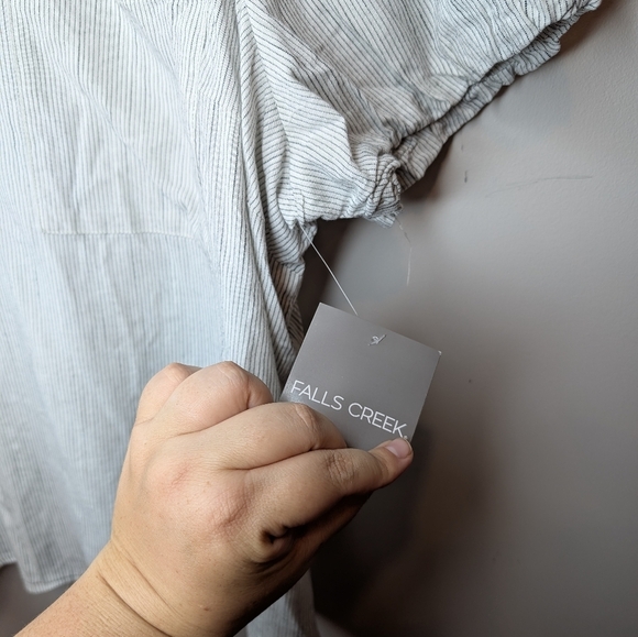 NWT Falls Creek White Navy Boho Striped Short Puff Sleeve Shirt Blouse 3XL Plus - Picture 7 of 12
